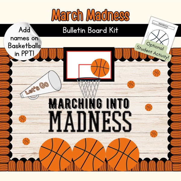 March Let the Madness Begin Bulletin Board Kit Basketball March Door Display Kit Classroom Sports Festive Decor Easy Decoration Print Spring