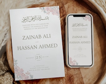 Floral Muslimische Hochzeitseinladung Vorlage (Digitaler Download)