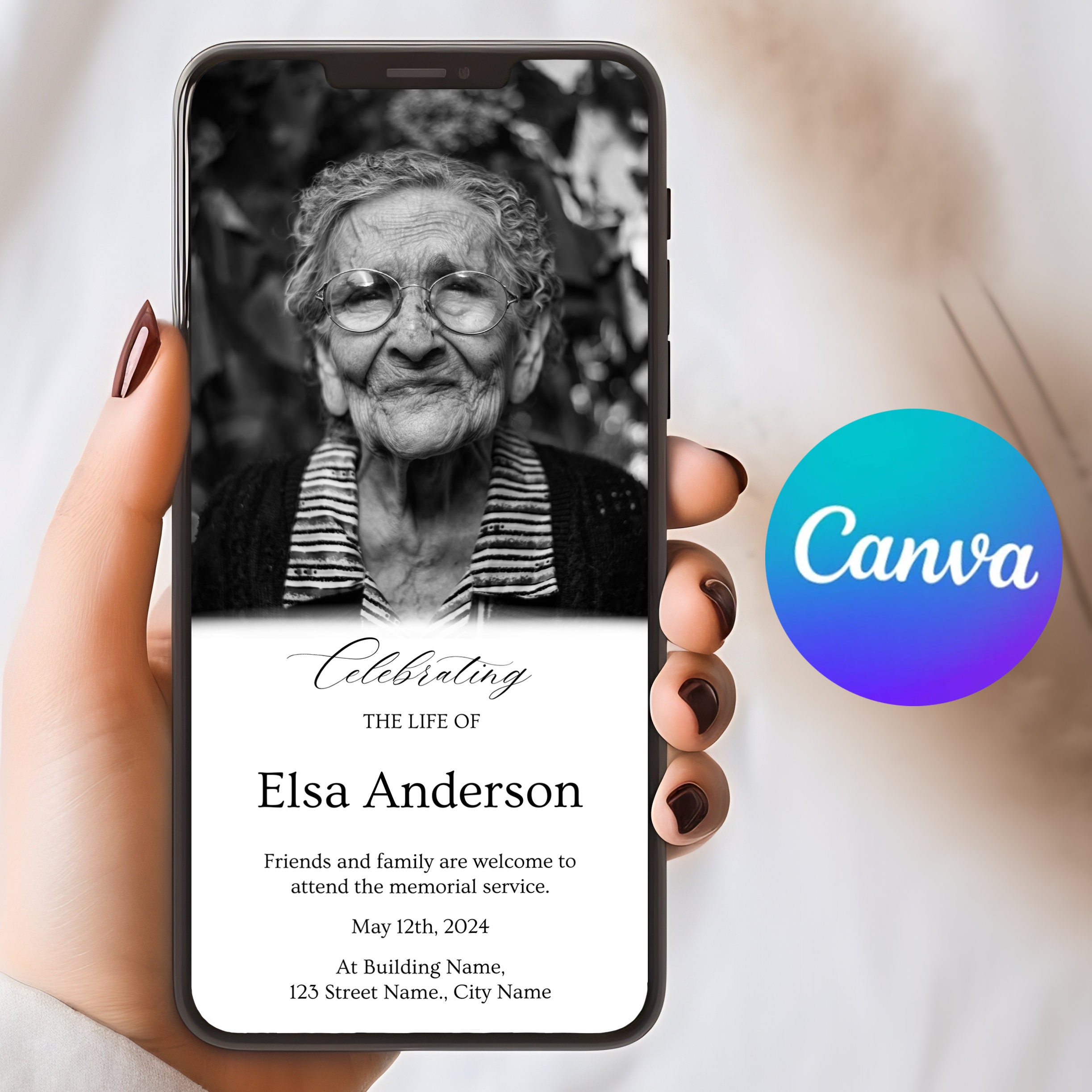 Digital Funeral Invitation Template: Celebration of Life Phone Evite ...