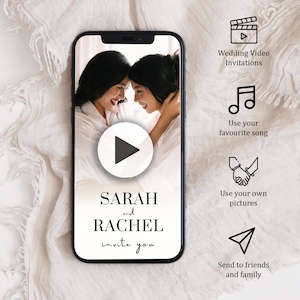Modèle vidéo modifiable de faire-part de mariage LGBT - carte de fiançailles Mme et Mme - cérémonie civile personnalisée, vidéo Einvite au design élégant