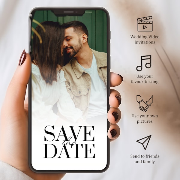 Minimalist Save The Date Digital Video Invite, For Text, Message, Whatsapp, Instagram or any Socials E-Invite, Download and Share Digitally