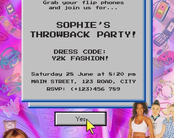 Y2K Party Invitation: 2000s Throwback, Printable Canva Template