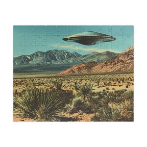 Southwestern Art, Cool Hip Gift, Housewarming Gift, 1950s, UFO Puzzle, Puzzle for Adults, Trendy Aesthetic, Trendy Gifts, Retro Western, Custom Jigsaw Puzzle, Gift for Boyfriend, Quirky Home Decor, 1000 Piece Puzzle, Gift for Husband, Vintage Western