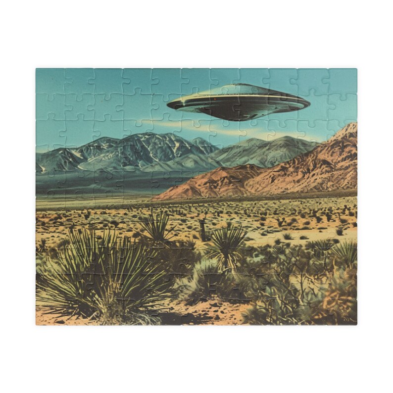 Southwestern Art, Cool Hip Gift, Housewarming Gift, 1950s, UFO Puzzle, Puzzle for Adults, Trendy Aesthetic, Trendy Gifts, Retro Western, Custom Jigsaw Puzzle, Gift for Boyfriend, Quirky Home Decor, 1000 Piece Puzzle, Gift for Husband, Vintage Western