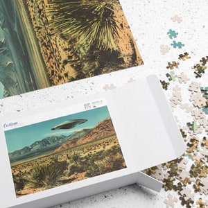 Southwestern Art, Cool Hip Gift, Housewarming Gift, 1950s, UFO Puzzle, Puzzle for Adults, Trendy Aesthetic, Trendy Gifts, Retro Western, Custom Jigsaw Puzzle, Gift for Boyfriend, Quirky Home Decor, 1000 Piece Puzzle, Gift for Husband, Vintage Western