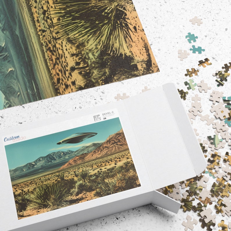 Southwestern Art, Cool Hip Gift, Housewarming Gift, 1950s, UFO Puzzle, Puzzle for Adults, Trendy Aesthetic, Trendy Gifts, Retro Western, Custom Jigsaw Puzzle, Gift for Boyfriend, Quirky Home Decor, 1000 Piece Puzzle, Gift for Husband, Vintage Western