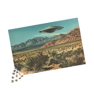 Southwestern Art, Cool Hip Gift, Housewarming Gift, 1950s, UFO Puzzle, Puzzle for Adults, Trendy Aesthetic, Trendy Gifts, Retro Western, Custom Jigsaw Puzzle, Gift for Boyfriend, Quirky Home Decor, 1000 Piece Puzzle, Gift for Husband, Vintage Western
