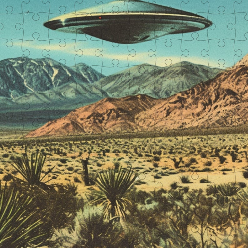 Southwestern Art, Cool Hip Gift, Housewarming Gift, 1950s, UFO Puzzle, Puzzle for Adults, Trendy Aesthetic, Trendy Gifts, Retro Western, Custom Jigsaw Puzzle, Gift for Boyfriend, Quirky Home Decor, 1000 Piece Puzzle, Gift for Husband, Vintage Western