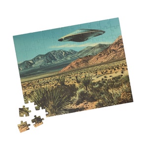 Southwestern Art, Cool Hip Gift, Housewarming Gift, 1950s, UFO Puzzle, Puzzle for Adults, Trendy Aesthetic, Trendy Gifts, Retro Western, Custom Jigsaw Puzzle, Gift for Boyfriend, Quirky Home Decor, 1000 Piece Puzzle, Gift for Husband, Vintage Western