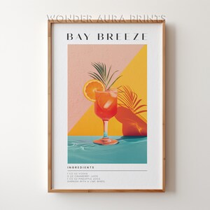 Bay Breeze Cocktail Print, Klassieke Alcohol Cocktail, Retro Cocktail, Bar Cart Decor Print, Afdrukbare digitale download Wonder Aura Prints