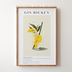 Gin Rickey Cocktail Print, Klassieke Alcohol Cocktail, Retro Cocktail, Bar Cart Decor Print, Afdrukbare digitale download Wonder Aura Prints