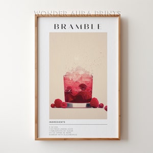 Stampa cocktail Bramble, cocktail alcolico classico, cocktail retrò, stampa arredamento carrello bar, download digitale stampabile stampe Wonder Aura