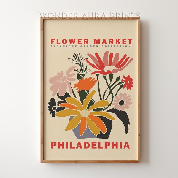 Philadelphia Flower Market Wall Art Floral Botanical Prints Flower Market Poster Retro Prints Trendy Digital Art Download Wonder Aura Prints