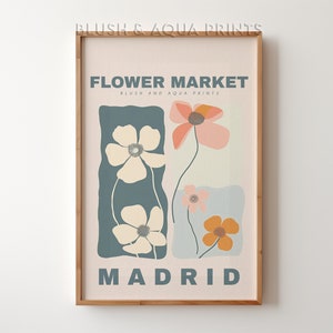 Madrid Flower Market Print Digital Print Flower Market Poster Retro Poster Wall Art Prints Trendy Botanical Prints Blush And Aqua Prints