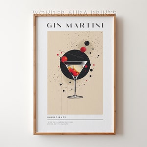 Gin Martini Cocktail Print, Klassieke Alcohol Cocktail, Retro Cocktail, Bar Cart Decor Print, Afdrukbare digitale download Wonder Aura Prints