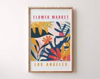 Flower Market Los Angeles Wall Art Floral Botanical Prints Flower Market Poster Retro Prints Trendy Digital Art Download Wonder Aura Prints