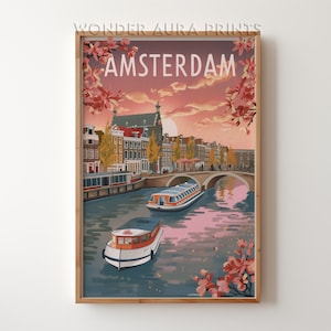 Amsterdam Travel Print, Amsterdam Vintage Travel Poster, Printable City Poster, Digital Download, Wall Art Prints Trendy Wonder Aura Prints