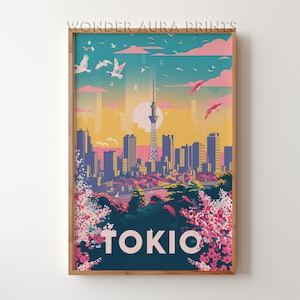 Impression de voyage à Tokyo, affiche de voyage vintage de Tokyo, affiche imprimable de la ville, téléchargement numérique, impressions d&#39;art mural, impressions tendance Wonder Aura