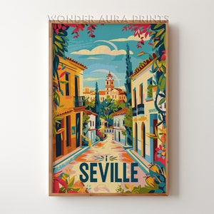 Impresión de viaje de Sevilla, cartel de viaje de Sevilla, cartel de la ciudad imprimible, descarga digital, impresiones de arte de pared Trendy Wonder Aura Prints