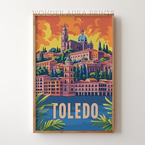 Impresión de viaje de Toledo, cartel de viaje de Toledo, cartel de la ciudad imprimible, descarga digital, impresiones de arte de pared Impresiones de aura maravilla de moda