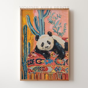 Smiling Panda Maximalist Wall Decor, Dopamine Decor, Panda Wall Art Jungle Wall Decor Printable Digital Download Wonder Aura Prints