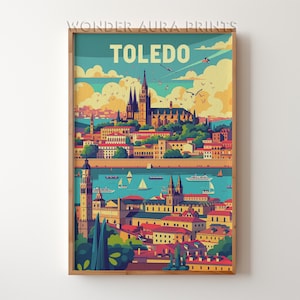Impresión de viaje de Toledo, cartel de viaje de Toledo, cartel de la ciudad imprimible, descarga digital, impresiones de arte de pared Impresiones de aura maravilla de moda