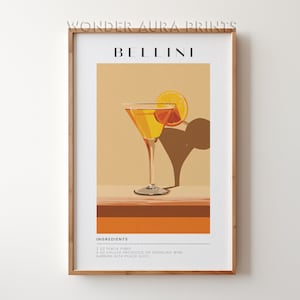 Bellini Cocktail-Druck, klassischer Alkohol-Cocktail, Retro-Cocktail, Barwagen-Dekordruck, druckbarer digitaler Download Wonder Aura Prints