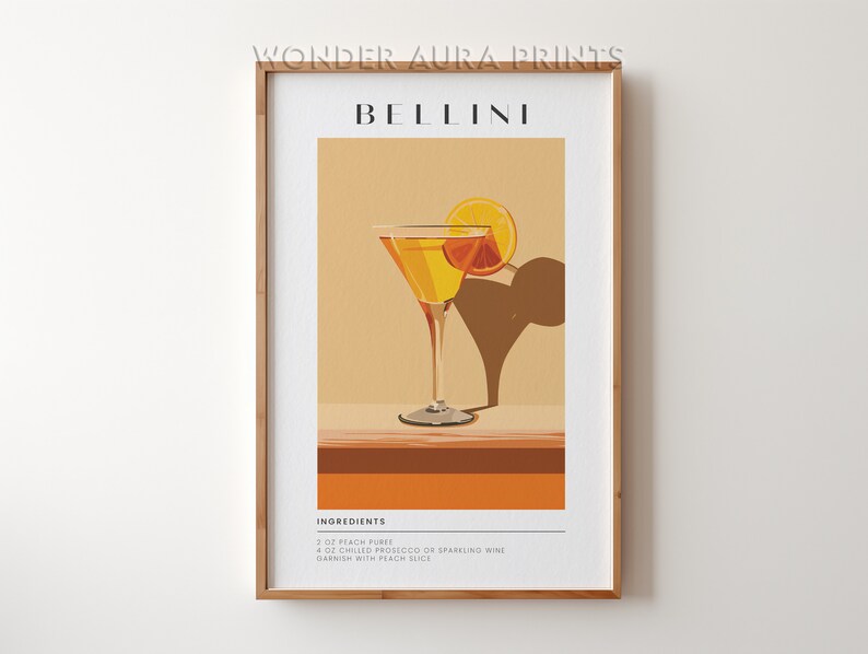Bellini Cocktail Print, Classic Alcohol Cocktail, Retro Cocktail, Bar ...