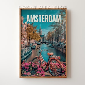 Amsterdam Travel Print, Amsterdam Vintage Travel Poster, Printable City Poster, Digital Download, Wall Art Prints Trendy Wonder Aura Prints