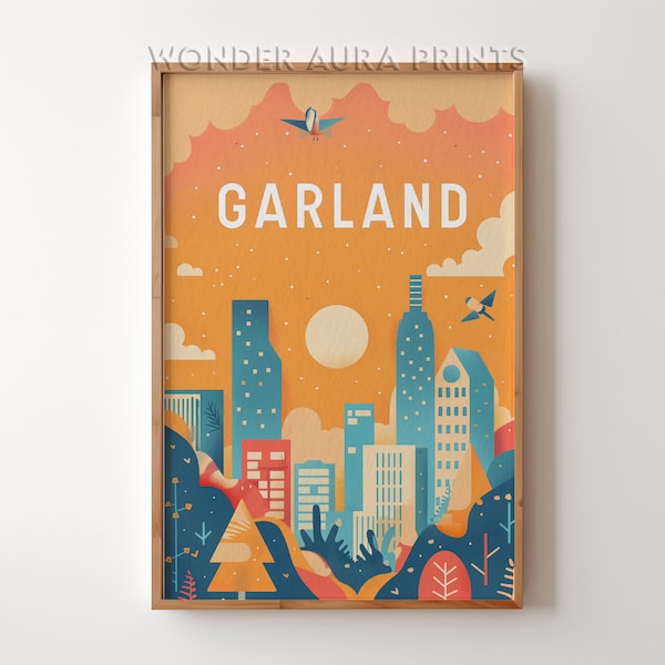 Garland Travel Print, Garland Travel Poster, Printable City Poster, Digital Download, Wall Art Prints Trendy Wonder Aura Prints