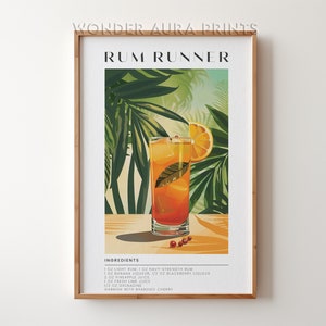 Rum Runner Cocktail Print, Klassieke Alcohol Cocktail, Retro Cocktail, Bar Cart Decor Print, Afdrukbare digitale download Wonder Aura Prints