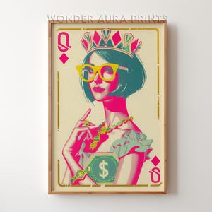 Queen of Diamonds Maximalist Poster, Dopamine Wall Decor, Funky Art Prints Quirky Wall Art Maximalist Home Hot Pink Decor Wonder Aura Prints