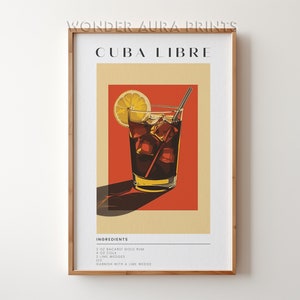 Cuba Libre Cocktail Print, Classic Alcohol Cocktail, Retro Cocktail, Bar Cart Decor Print, Printable Digital Download Wonder Aura Prints