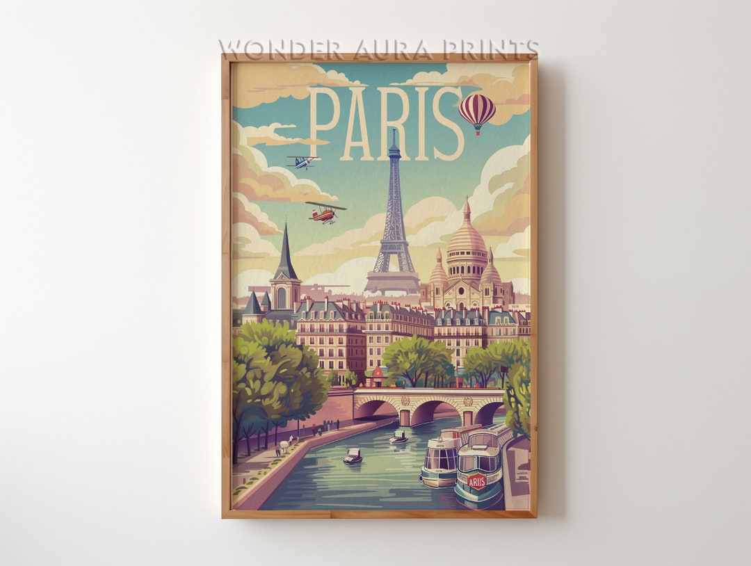 Paris Travel Print, Paris Vintage Travel Poster, Printable City Poster ...