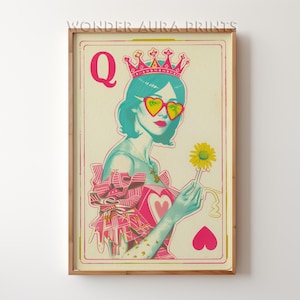 Herzkönigin Maximalist Poster, Dopamin-Wanddekor, Funky Kunstdrucke, schrullig, Maximalist Home Hot Pink Dekor, Wonder Aura Drucke