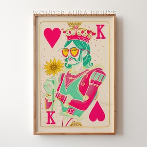 King of Hearts Maximalist Poster, Dopamine Wall Decor, Funky Art Prints Quirky Wall Art, Maximalist Home Hot Pink Decor, Wonder Aura Prints