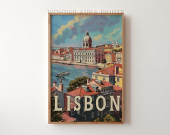 Lisbon Travel Print, Lisbon Vintage Travel Poster, Printable City Poster, Digital Download, Wall Art Prints Trendy Wonder Aura Prints