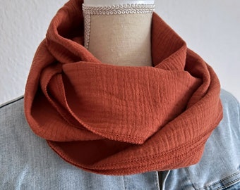 Loop scarf muslin women's summer scarf tube scarf reversible scarf loop red wood scarves gift for girlfriend infinity scarf cotton