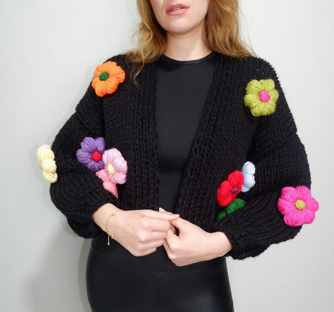 Daisy Cardigan for Women,floral Sweater,black Cardigan,chunky Knit Cardigan,oversized Flower Jacket,colorful Sweater,trendy Women's Clothing - Etsy Daisy Cardigan for Women,floral Sweater,black Cardigan,chunky Knit Cardigan,oversized Flower Jacket,colorful Sweater,trendy Women's Clothing - Etsy