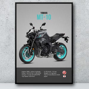 YAMAHA MT-10 [Cyan] 2024 - Motorcycle Wall Art Poster For Riders, Digital Motorsports Print, Naked Bike Decor, Motor Line Art Gift