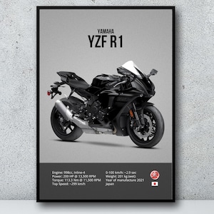 Yamaha R1 Poster: Black Motorcycle Wall Art (Digital Download)