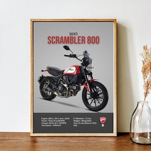 Ducati Scrambler 800 Poster: Motorcycle Wall Art (Digital Download A1 Size 300 DPI JPG)