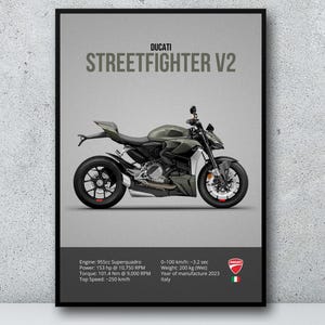 DUCATI Streetfighter V2 2023 Impressões digitais de motocicleta Arte de linha de motor para um motociclista Motocicleta Digital Motorsports Decoração de parede de motocicleta