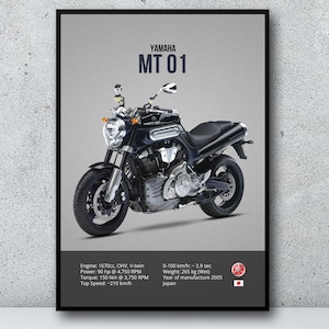 YAMAHA MT 01 2005 - Digital Motorbike Prints Motor Line Art For A Motorcyclist Motorcycle Digital Motorsports Motorcycle Wall Decor
