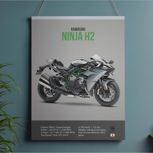 Kawasaki Ninja ZX-6R 2022 Motorcycle Specs Poster | Garage Wall
