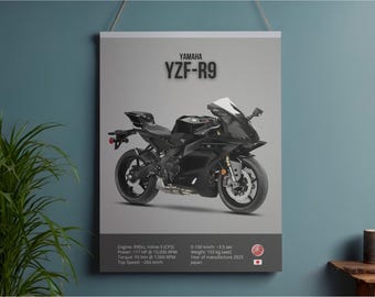 YAMAHA R9 2025 BLACK Motorcycle POSTER Wall Art Digital Download Wall Decor Motor Line Art Perfect Gift For A Motorcyclist Digital Download