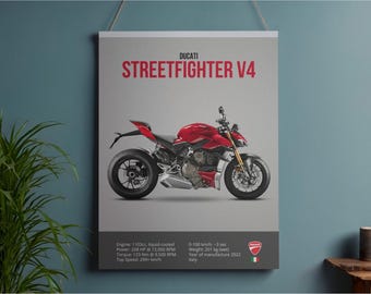 Póster de motocicleta Ducati Streetfighter V4 2022, regalo para él o su esposo, decoración del hogar, impresiones descargables (descarga digital)