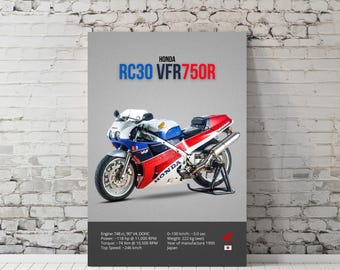 Honda RC30 VFR 750 R 1990 Motorcycle Poster Wall Art Gift for Him Motorrad Home Decor Digital Poster Downloadable Prints (Digital Download)