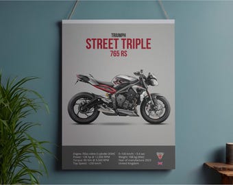Triumph Street Triple 765 RS Motorcycle Art Print, Modern Bike Poster, Automotive Wall Decor