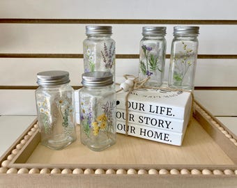 Floral Spice Jars, Seasoning Shakers, Kitchen Decor, Floral Home Decor, Kitchen Shakers, Spice Holders, Salt Pepper Shakers